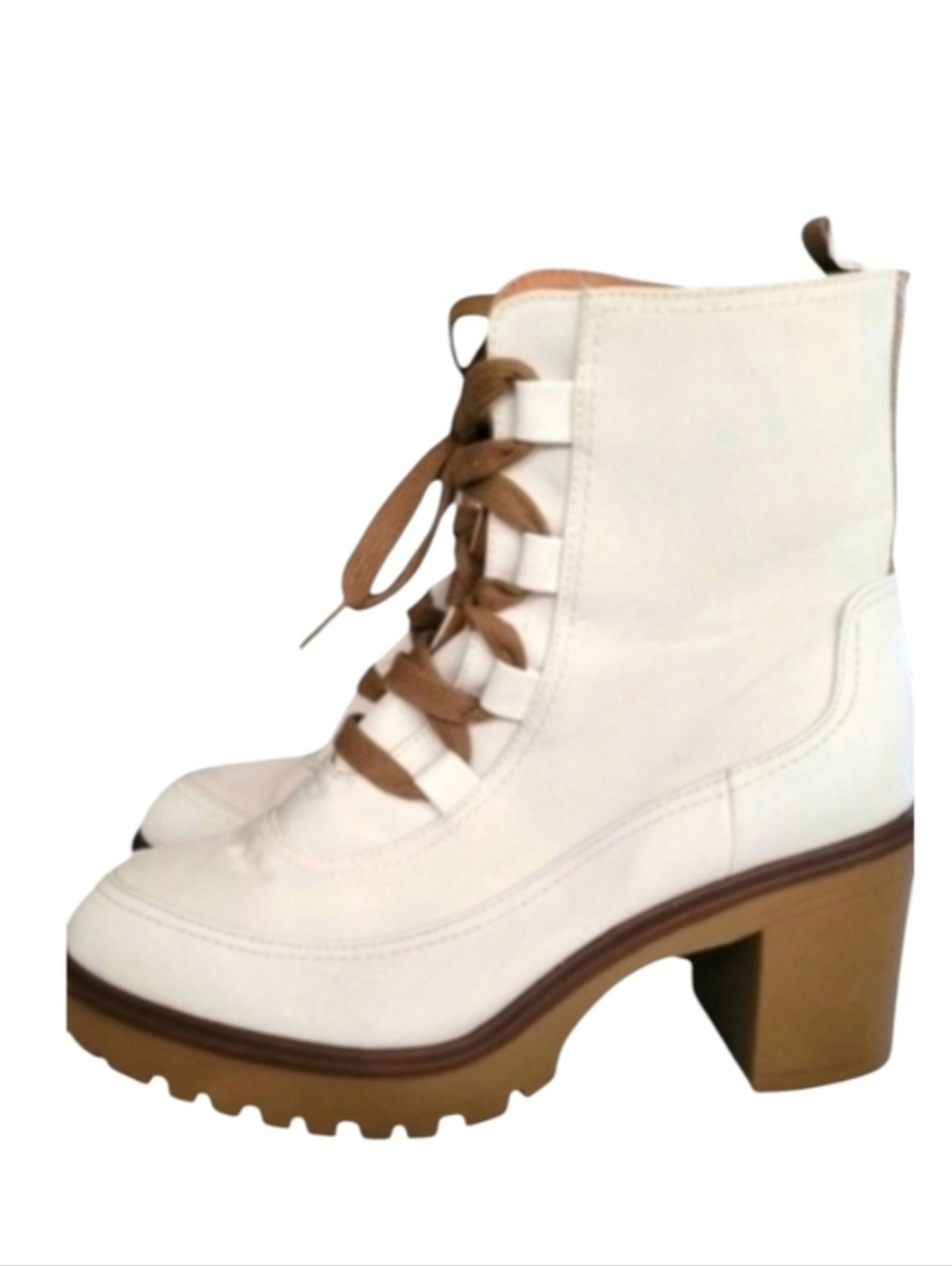 Universal Threads White and Tan Moto Chunky Lace Up Combat Boots Size 9